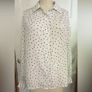 Vintage 80s White Blouse with Black Pattern